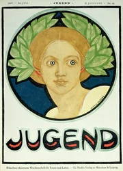 Joven con una corona de laurel, ilustración de la revista 